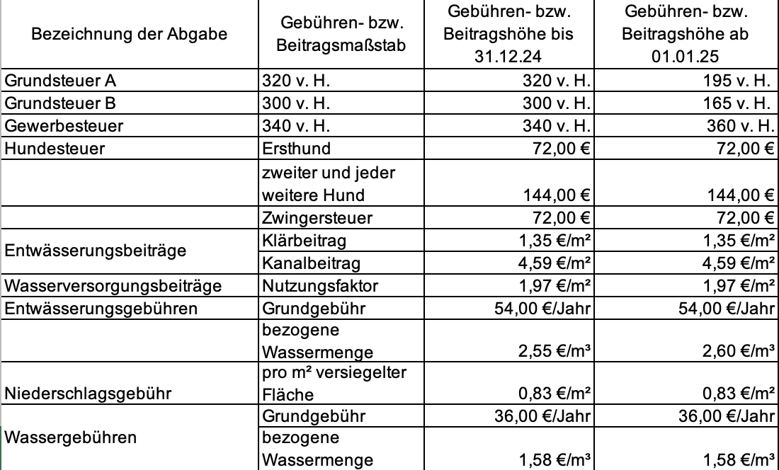 Steuern, Beiträge und Gebühren 2025